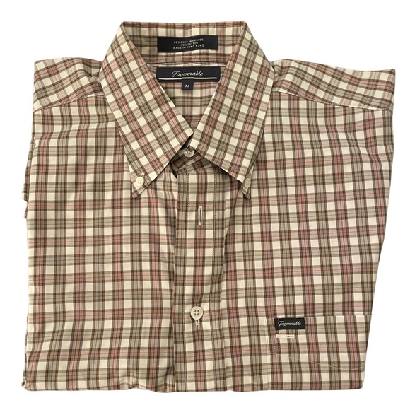 😎 Men’s Faconnable long sleeve tan patterned shirt